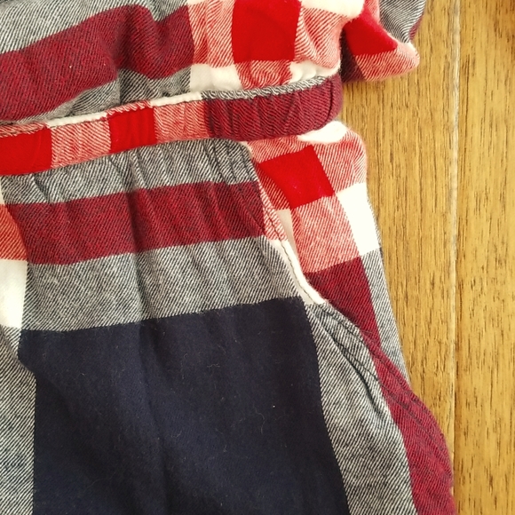 Aerie Long Sleeved Red White & Navy Blue Plaid Flannel Romper - Picture 5 of 5